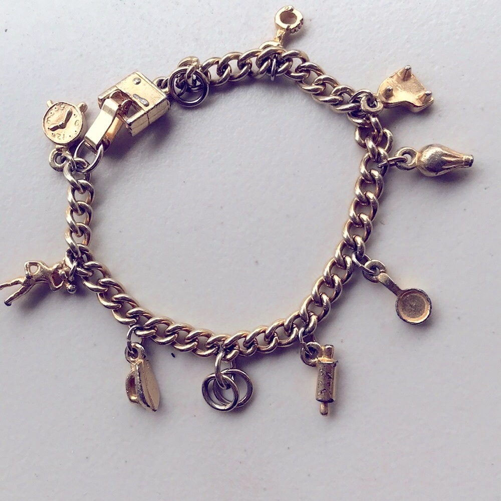 Fun Goldtone Charm Bracelet Iron/Handcuffs Etc!